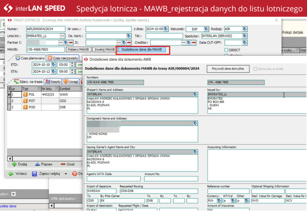 Rejestracja danych MAWB TMS